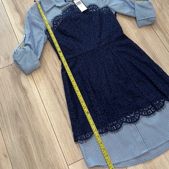 New BCBGMaxAzria Kaylin Striped Shirt Lace Bodice Dress - Picture 8 of 12